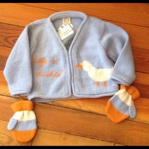 Infant baby Alpaca sweater & mitten set